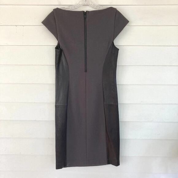 Alice + Olivia Eva Gray Ponte Silk & Black Leather Cap Sleeve Moto Mini Dress M - Picture 3 of 14
